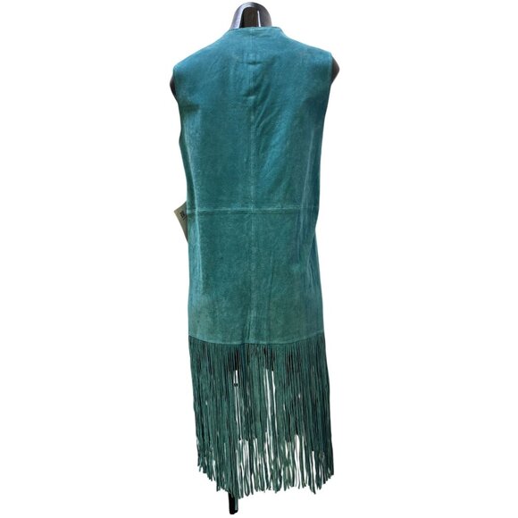 NWT Scully Teal Laser Cut Suede Fringe Vest Size L - Picture 2 of 7